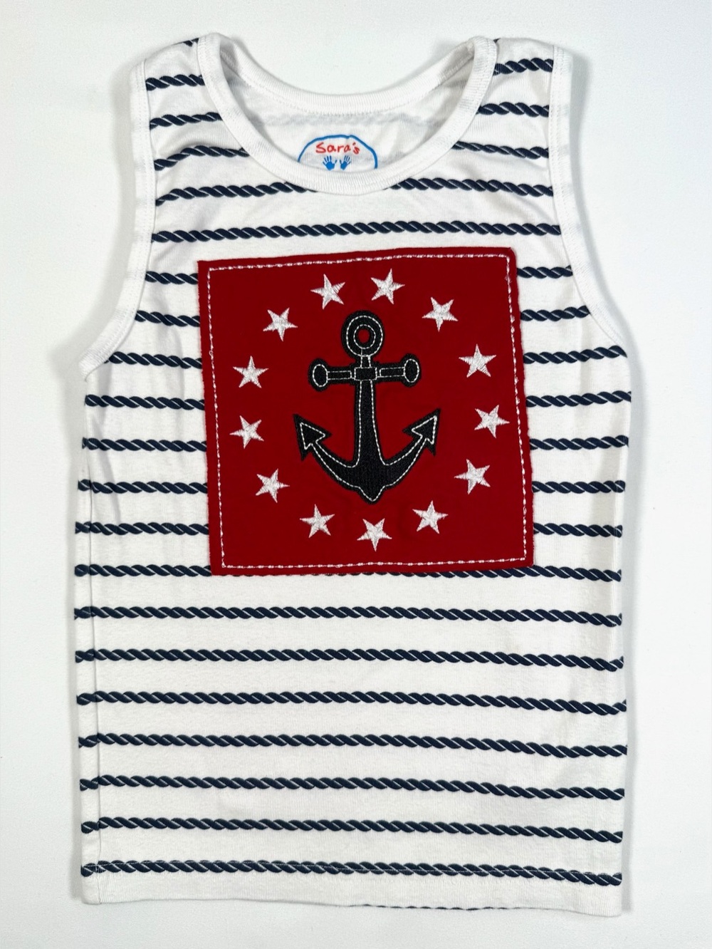 SARA’S PRINTS Boys 6 Nautical Coastal Navy USA Patriotic Sleepwear Tank